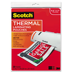 Scotch™ Laminating Pouches, 3 mil, 9 in x 11.5 in, Gloss Clear, 20/Pack