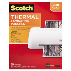 Scotch™ Laminating Pouches, 3 mil, 9 in x 11.5 in, Gloss Clear, 200/Pack