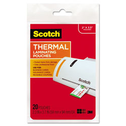 Scotch™ Laminating Pouches, 5 mil, 3.75 in x 2.38 in, Gloss Clear, 20/Pack