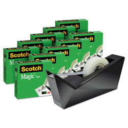Scotch™ Magic Tape Desktop Dispenser Value Pack, 1 in Core, 0.75 in x 83.33 ft, Clear, 10/Pack