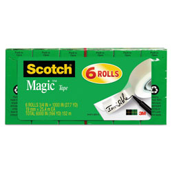 Scotch™ Magic Tape Refill, 1 in Core, 0.75 in x 83.33 ft, Clear, 6/Pack