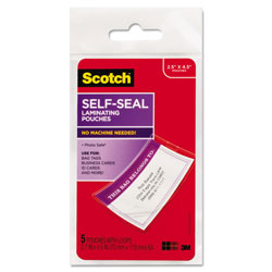 Scotch™ Self-Sealing Laminating Pouches, 12.5 mil, 2.81 in x 4.5 in, Gloss Clear, 5/Pack