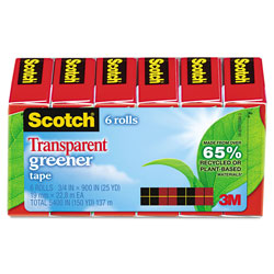 Scotch™ Transparent Greener Tape, 1 in Core, 0.75 in x 75 ft, Transparent, 6/Pack