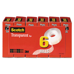 Scotch™ Transparent Tape, 1 in Core, 0.75 in x 36 yds, Transparent, 6/Pack