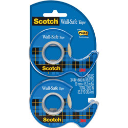 Scotch™ Wall-Safe Tape with Dispenser, 1 in Core, 0.75 in x 50 ft, Clear, 2/Pack