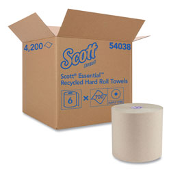 Scott® Essential 100% Recycled Fiber Hard Roll Towel, 1.75 in Core, Brown, 8 in x 700 ft, 6/Carton