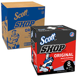 Scott® Shop Towels Original (75190), Blue, Pop-Up Dispenser Box, 200 Towels/Box, 8 Boxes/Case, 1,600 Towels/Case (KCC75190)