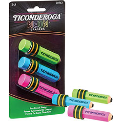 Dixon Ticonderoga Style Eraser - Neon Assorted - Assorted - Pencil - 3 Each - Latex-free, Non-toxic, Smudge-free