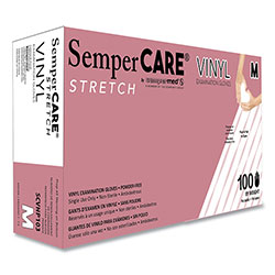 SemperCare® Stretch Vinyl Examination Gloves, Cream, Medium, 100/Box, 10 Boxes/Carton
