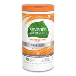 Seventh Generation tanical Disinfecting Wipes, Lemongrass Citrus, 1-Ply, White, 7 x 8, 70 Wipes per Container, 6 Container Case