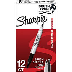 Sharpie® Brush Twin Permanent Markers - Fine, Broad, Ultra Fine Marker Point - Black - 12 / Dozen
