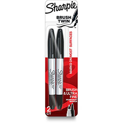 Sharpie® Brush Twin Permanent Markers - Ultra Fine Marker Point - Brush Marker Point Style - Black - 2 / Pack