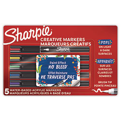 Sharpie® Creative Markers, Fine Brush Tip, Assorted Colors, 5/Pack