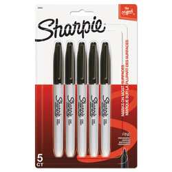 Sharpie® Fine Point Permanent Marker, Black, 5/Pack (SAN30665PP)