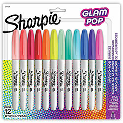 Sharpie® Glam Pop Permanent Markers, Fine Marker Point, Assorted, 12/Pack