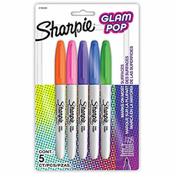 Sharpie® Glam Pop Permanent Markers, Fine Marker Point, Assorted, 5/Pack