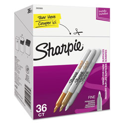 Sharpie® Metallic Fine Point Permanent Markers, Bullet Tip, Gold-Silver-Bronze, 36/Pack