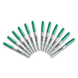 Sharpie® Metallic Fine Point Permanent Markers, Bullet Tip, Green, Dozen