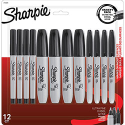 Sharpie® Permanent Markers - Fine, Ultra Fine Marker Point - Chisel Marker Point Style - Black - 12 / Pack