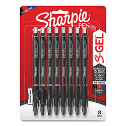 Sharpie® S-Gel High-Performance Gel Pen, Retractable, Medium 0.7 mm, Three Assorted Ink Colors, Black Barrel, 8/Pack