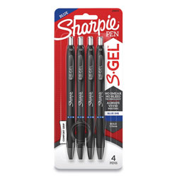 Sharpie® S-Gel High-Performance Gel Pen, Retractable, Bold 1 mm, Blue Ink, Black Barrel, 4/Pack