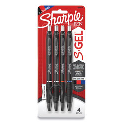 Sharpie® S-Gel High-Performance Gel Pen, Retractable, Medium 0.7 mm, Assorted Ink Colors, Black Barrel, 4/Pack