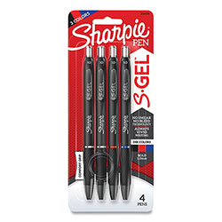 Sharpie® S-Gel High-Performance Gel Pen, Retractable, Bold 1 mm, Assorted Ink Colors, Black Barrel, 4/Pack