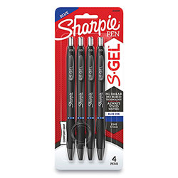 Sharpie® S-Gel High-Performance Gel Pen, Retractable, Fine 0.5 mm, Blue Ink, Black Barrel, 4/Pack