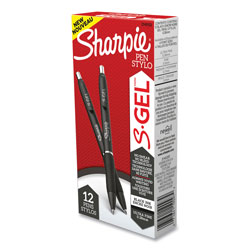 Sharpie® S-Gel High-Performance Gel Pen, Retractable, Extra-Fine 0.38 mm, Black Ink, Black Barrel, Dozen