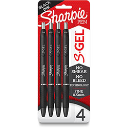 Sharpie® S-Gel Pens - Fine Pen Point - 0.5 mm Pen Point Size - Black Gel-based Ink - Black Barrel - 4 / Pack