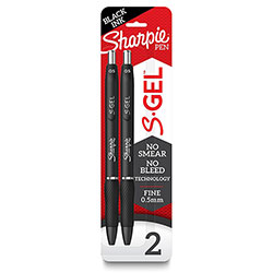 Sharpie® S-Gel Pens - 0.5 mm Pen Point Size - Black Gel-based Ink - Black Barrel - 2 / Pack