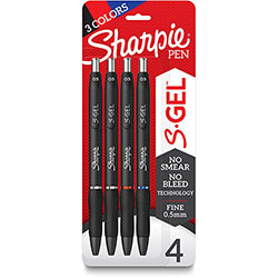 Sharpie® S-Gel Pens - 0.5 mm Pen Point Size - Blue, Black, Red Gel-based Ink - Black Barrel - 4 / Pack