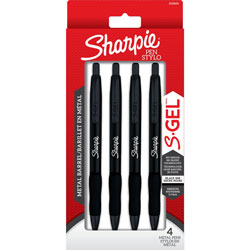 Sharpie® S-Gel Pens - Medium Pen Point - 0.7 mm Pen Point Size - Black Gel-based Ink - Matte Black Metal Barrel - 4 / Pack