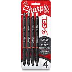Sharpie® S-Gel Pens - Medium Pen Point - 0.7 mm Pen Point Size - Red Gel-based Ink - Black Metal Barrel - 4 / Pack