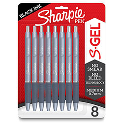 Sharpie® S-Gel Pens - Medium Pen Point - 0.7 mm Pen Point Size - Black Gel-based Ink - Fashion Blue Metal Barrel - 8 / Pack