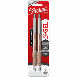 Sharpie® S-Gel Pens, 0.7 mm Pen Point Size, Black, Champagne Metal Barrel, 2/Pack