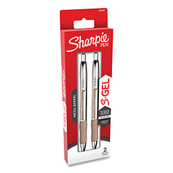 Sharpie® S-Gel Premium Metal Barrel Gel Pen, Retractable, Medium 0.7 mm, Black Ink, Champagne Barrel, 2/Pack