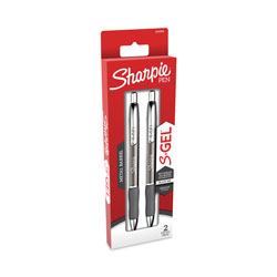 Sharpie® S-Gel Premium Metal Barrel Gel Pen, Retractable, Medium 0.7 mm, Black Ink, Black Barrel, 2/Pack