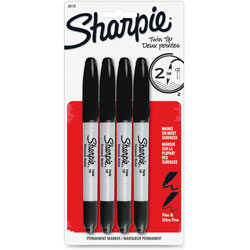 Sharpie® Twin Tip Permanent Marker, Fine/Ultra Fine Point, 4/ST, Ast