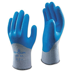 Showa 305 Latex Coated Gloves, Large, Blue/Gray