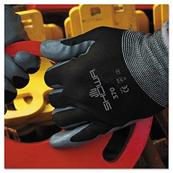Showa 370B General Purpose Nitrile Coated Fingers/Palm Gloves, Medium, Black/Gray