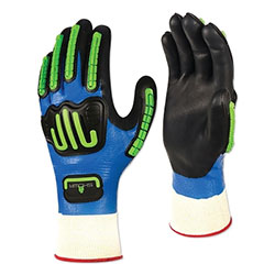 Showa 377-IP Impact Protection Nitrile/Nitrile Foam Coated Gloves, X-Large, Black/Blue/Fluorescent Green/White