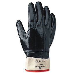 Showa 7166 Series Gloves, 10/X-Large, Navy, Fully Coated, Smooth Grip