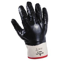 Showa 7166 Series Gloves, 10/X-Large, Navy, Fully Coated, Rough Grip