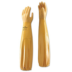 Showa 772 Nitrile Gloves, 26 in Cuff, Cotton Lining, Large/9, Yellow, 12 mil