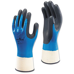 Showa Foam Grip 377 Nitrile-Coated Gloves, 2X-Large, Black/Blue/White