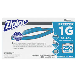 Ziploc® Double Zipper Freezer Bags, 1 gal, 2.7 mil, 10.56 in x 10.75 in, Clear, 250/Carton