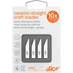 slice® Ceramic Blade, Rounded Tip, 1/50 inx1-3/10 inx1/4 in, 4/PK, White