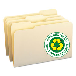 Smead 100% Recycled Manila Top Tab File Folders, 1/3-Cut Tabs, Legal Size, 100/Box