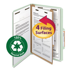 Smead 100% Recycled Pressboard Classification Folders, 1 Divider, Legal Size, Gray-Green, 10/Box